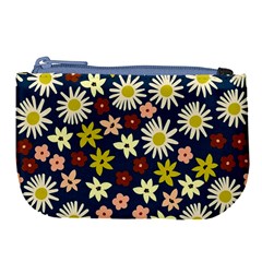 Floral Abstract Vector Seamless Pattern With Chamomile And Alpine Flowers In Minimalistic Style  Hand-drawn Botanical Repeated Background   Large Coin Purse