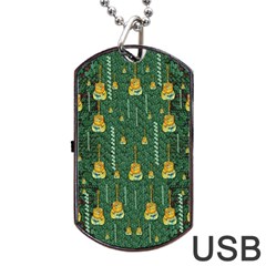 Guitars In The Most Beautiful Landscape Of Fantasy And Sakura Dog Tag Usb Flash (one Side) by pepitasart