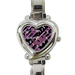 Dark Geometric Shapes Print Pattern Heart Italian Charm Watch by dflcprintsclothing