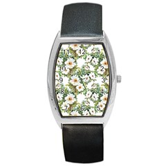 White Flowers Barrel Style Metal Watch by goljakoff