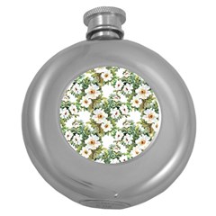 White Flowers Round Hip Flask (5 Oz) by goljakoff