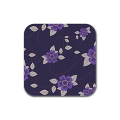 Purple Flowers Rubber Square Coaster (4 Pack)  by goljakoff