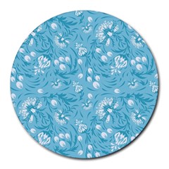 Blue White Flowers Round Mousepads by Eskimos