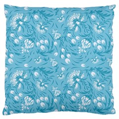 Blue White Flowers Large Flano Cushion Case (two Sides) by Eskimos