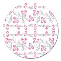 Pink Folk Flowers Magnet 5  (round)