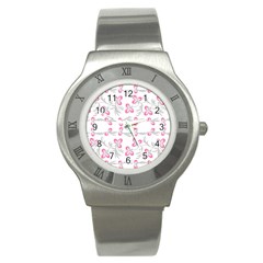 Pink Folk Flowers Stainless Steel Watch by Eskimos