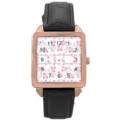 Pink Folk Flowers Rose Gold Leather Watch  by Eskimos