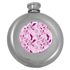 Dark Pink Flowers Round Hip Flask (5 Oz) by Eskimos