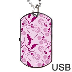 Dark Pink Flowers Dog Tag Usb Flash (one Side) by Eskimos