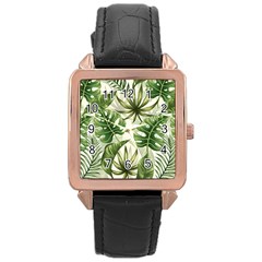 Tropical Leaves Rose Gold Leather Watch 