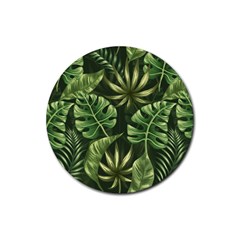 Green Tropical Leaves Rubber Coaster (round) 