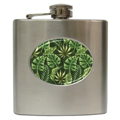 Green Tropical Leaves Hip Flask (6 Oz) by goljakoff