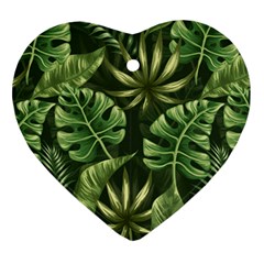 Green Tropical Leaves Heart Ornament (two Sides) by goljakoff