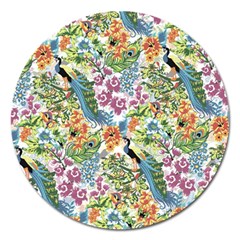 Flowers And Peacock Magnet 5  (round) by goljakoff