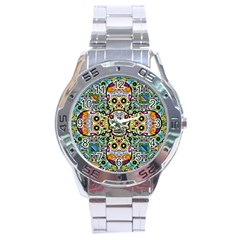 Sugar Skulls Pattern Stainless Steel Analogue Watch by ExtraGoodSauce