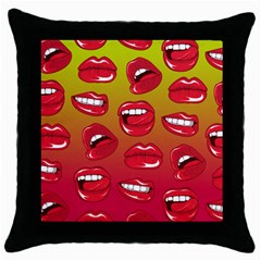 Hot Lips Throw Pillow Case (black) by ExtraGoodSauce