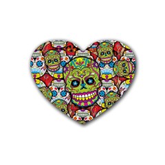Sugar Skulls Rubber Coaster (heart)  by ExtraGoodSauce