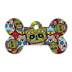 Sugar Skulls Dog Tag Bone (one Side) by ExtraGoodSauce