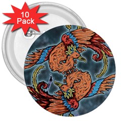 Chinese Phoenix 3  Buttons (10 Pack) 