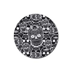 Sugar Skulls Bw Rubber Round Coaster (4 Pack)  by ExtraGoodSauce