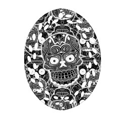 Sugar Skulls Bw Oval Filigree Ornament (two Sides) by ExtraGoodSauce