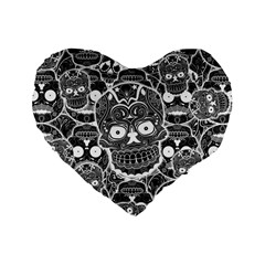 Sugar Skulls Bw Standard 16  Premium Flano Heart Shape Cushions by ExtraGoodSauce