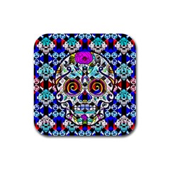 Sugar Skull Pattern 2 Rubber Square Coaster (4 Pack)  by ExtraGoodSauce