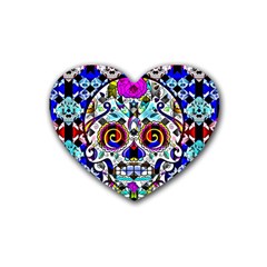 Sugar Skull Pattern 2 Rubber Coaster (heart)  by ExtraGoodSauce