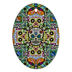 Sugar Skulls Pattern Ornament (oval) by ExtraGoodSauce