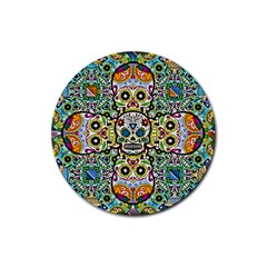 Sugar Skulls Pattern Rubber Coaster (round)  by ExtraGoodSauce