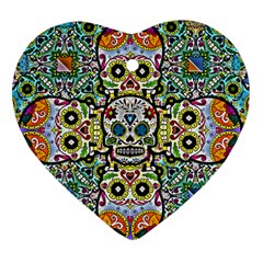 Sugar Skulls Pattern Heart Ornament (two Sides) by ExtraGoodSauce