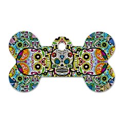 Sugar Skulls Pattern Dog Tag Bone (one Side) by ExtraGoodSauce