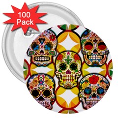 Sugar Skulls 3  Buttons (100 pack) 