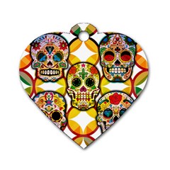 Sugar Skulls Dog Tag Heart (one Side) by ExtraGoodSauce