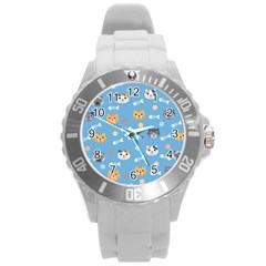 Cute Cat Pattern Round Plastic Sport Watch (l) by ExtraGoodSauce