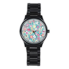 Floral Pattern Stainless Steel Round Watch by ExtraGoodSauce