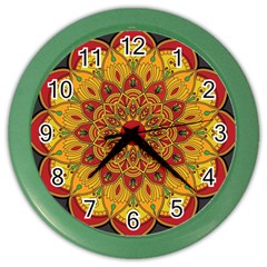 Mandela Flower Orange And Red Color Wall Clock by ExtraGoodSauce
