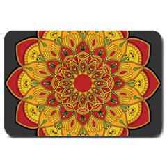 Mandela Flower Orange And Red Large Doormat  by ExtraGoodSauce