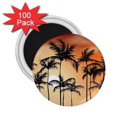 Sunset Palm Trees Beach Summer 2.25  Magnets (100 pack) 