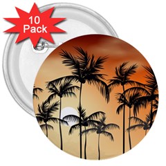 Sunset Palm Trees Beach Summer 3  Buttons (10 pack) 