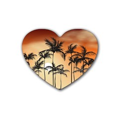 Sunset Palm Trees Beach Summer Heart Coaster (4 pack) 