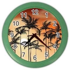 Sunset Palm Trees Beach Summer Color Wall Clock