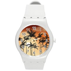 Sunset Palm Trees Beach Summer Round Plastic Sport Watch (M)