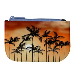 Sunset Palm Trees Beach Summer Large Coin Purse