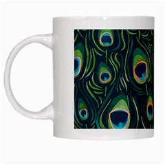 Watercolor Peacock Feather Pattern White Mugs by ExtraGoodSauce