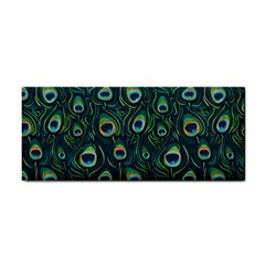 Watercolor Peacock Feather Pattern Hand Towel by ExtraGoodSauce