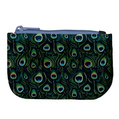 Watercolor Peacock Feather Pattern Large Coin Purse