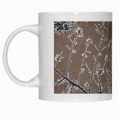 Linear Textured Botanical Motif Design White Mugs by dflcprintsclothing