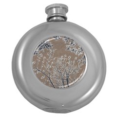 Linear Textured Botanical Motif Design Round Hip Flask (5 Oz) by dflcprintsclothing