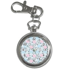 Cute Light Pink And Blue Modern Rose Pattern Key Chain Watches